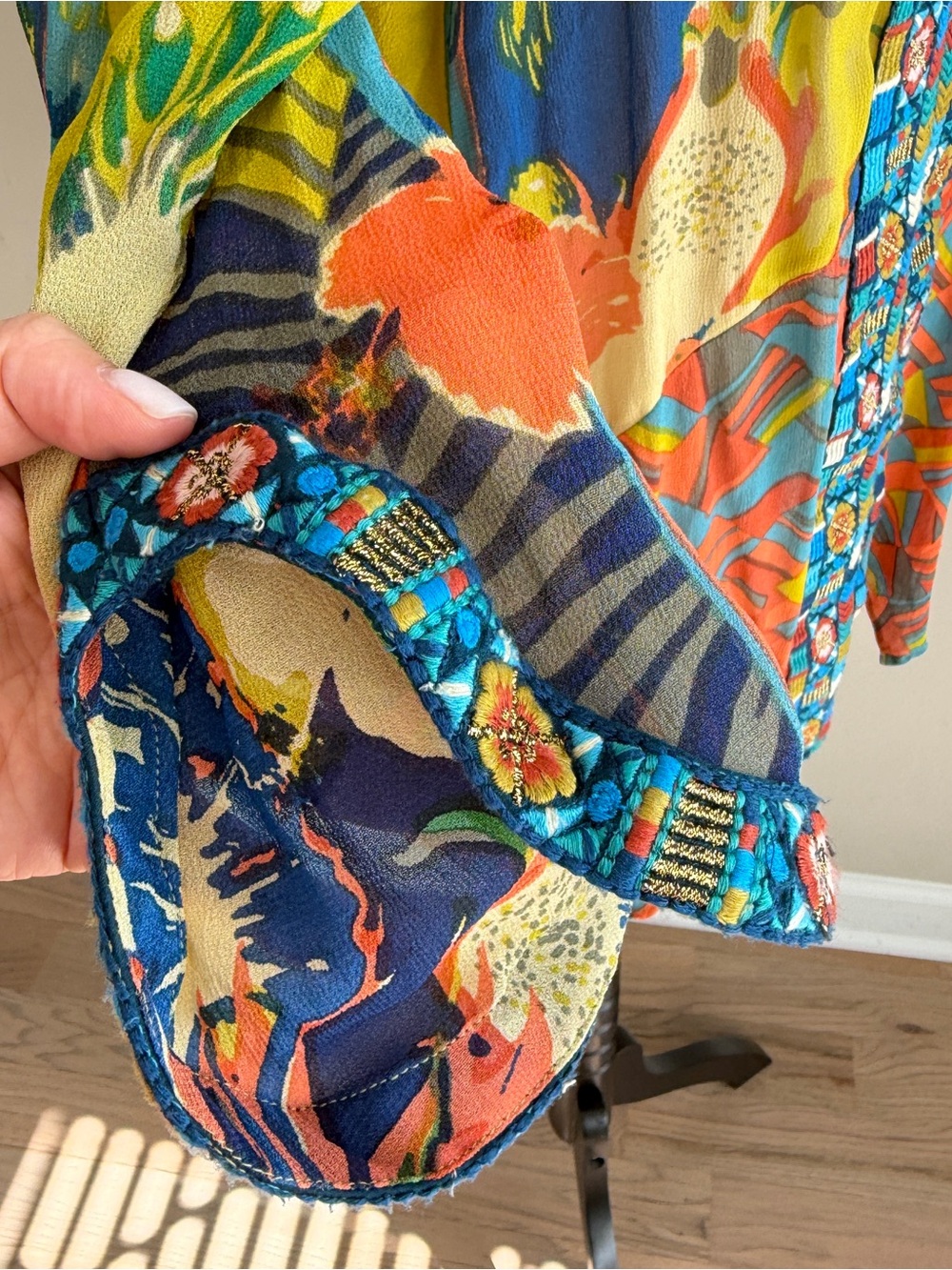 Soft Surroundings Parrot Kimono Bright Colorful Resort Coverup Open Cardigan L - Picture 8 of 9